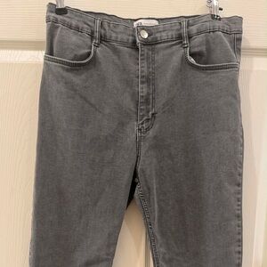 ZARA Gray High Rise Skinny Jeans Denim Solid 5-Pocket Button Zip Women Size 12